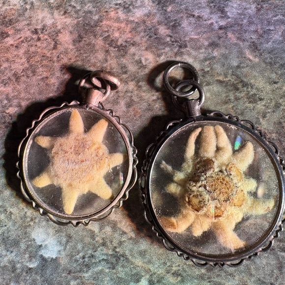 TWO Vintage pressed edelweiss pendants - Picture 2 of 4